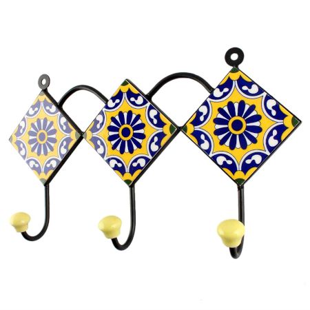 Wheel Flower Ceramic Tile Hook in Navy Blue